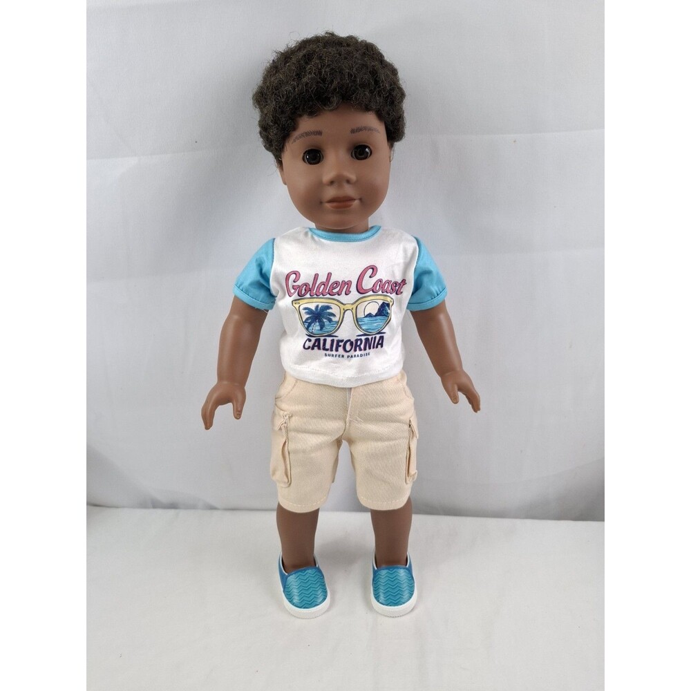 American Girl Boy Doll 18" African American Curly Hair T-shirt Shorts Shoes